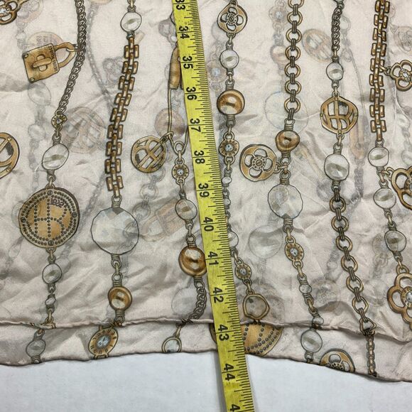 Henri Bendel Silk Scarf Chain Baroque Print Beige Regal Designer Luxe Wrap 86x35 - Picture 3 of 6